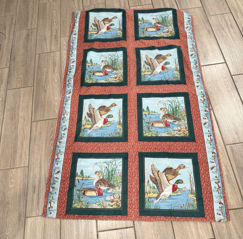 Vintage Cranston Printworks Duck Fabric Mallard Quilt Blocks Cotton Craft Blanke
